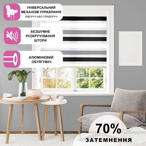 Ролети День Ніч Зебра Білий Чорний Сірий з нижнім фіксатором DN123 фото